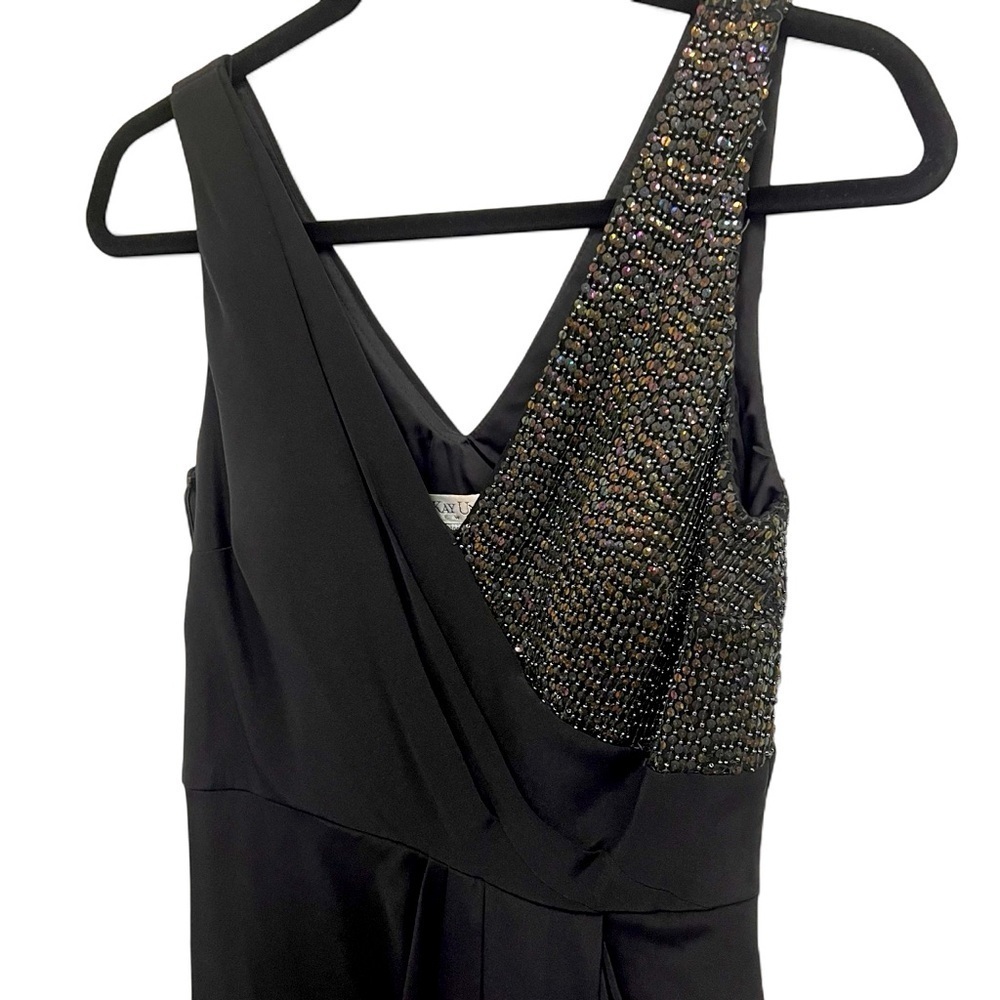 Kay Unger wrap style beaded top midi dress, fully lined, size 6